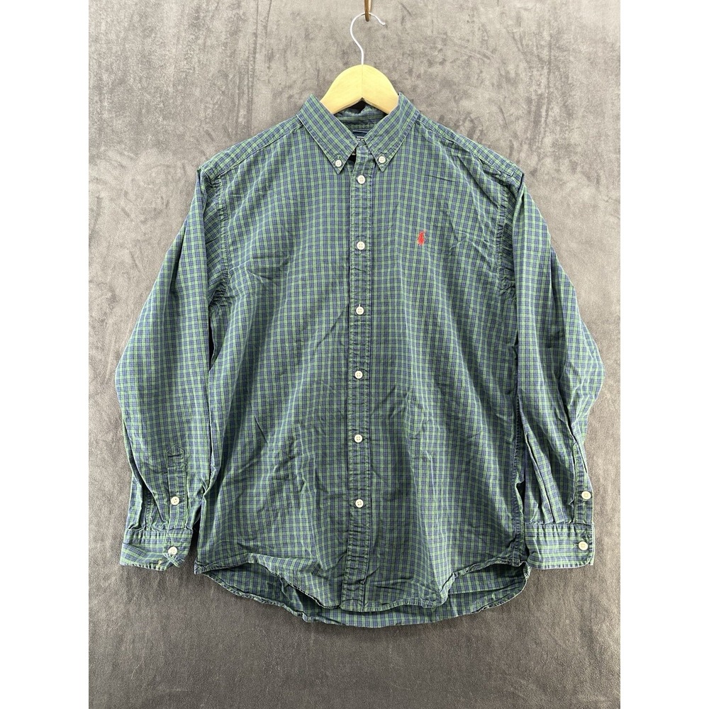 Ralph Lauren Boys XL 20 Green Blue Plaid Button Down Shirt 100% Cotton